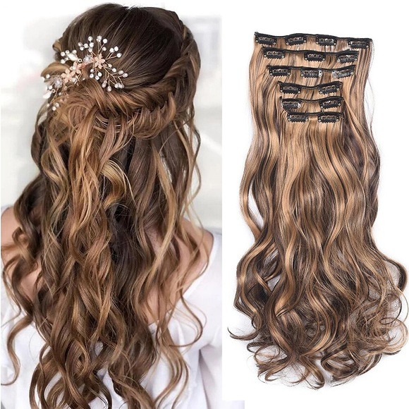 Clip in Haarverlängerung 20 Zoll 16 Clips langes Kunsthaar hitzebeständiges Haarteil natürliches gewelltes Ombre-Haarteil 6pcs / set Lightinthebox