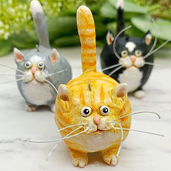 5x4x7cm handgeschnitzte Katze Miniatur Harzskulptur Garten hängende Statue Dekoration Büro Heimtextilien Lightinthebox