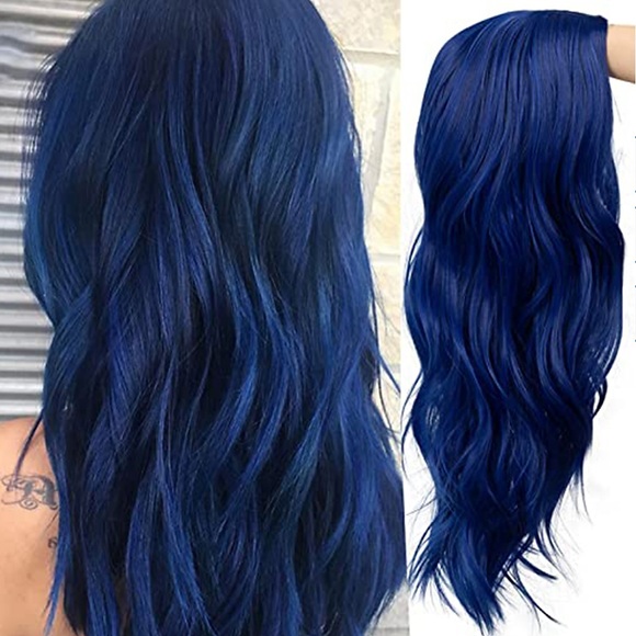 blaue Perücken für Frauen blaue Perücke Damen langes lockiges Haar gewellte synthetische Perücke natürlicher Mittelspalt hitzebeständig Kostüm Cosplay Perücke Weihnachtsfeier Perücken Lightinthebox