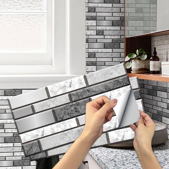 Aufkleber im europäischen Stil Retro grauer und weißer Stein selbstklebende Fliesenaufkleber Küchenherd wasser- und ölbeständige Aufkleber Haus DIY Renovierung Wandaufkleber Lightinthebox