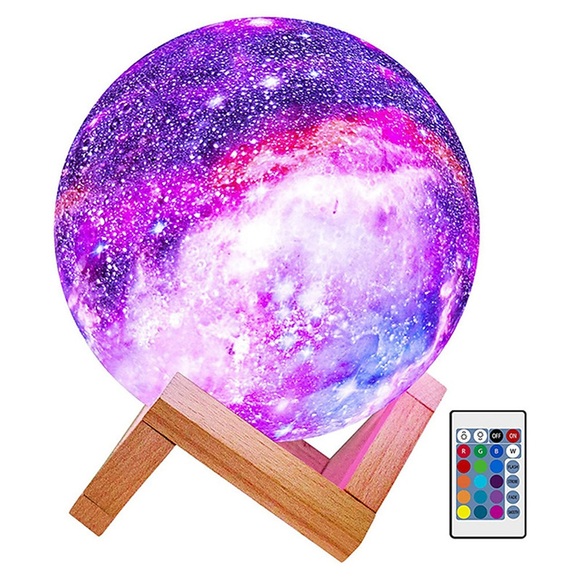 Mondlampe Nachtlicht Galaxielampe 16 Farben LED 3D Stern Mondlicht mit Holzständer Fernbedienung und Touch Control USB wiederaufladbares Geschenk für Mädchen Jungen Geburtstag Lightinthebox