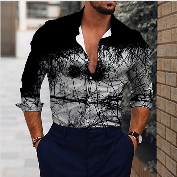 Herren Hemd Grafik-Shirt Farbverlauf Kragen Schwarz Outdoor Casual Langarm Button-Down Bedruckt Bekleidung Modisch Designer Casual Komfortabel / Regular Fit / Sport Lightinthebox