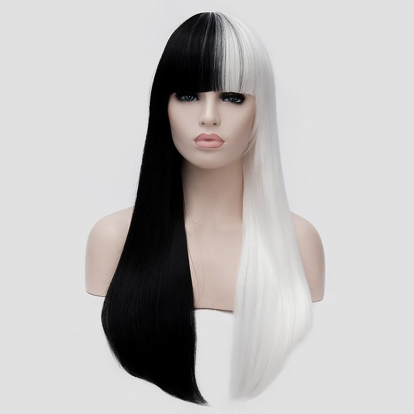Hexen/Zauberer Perücke Schwarz-Weiß-Perücke grausam deville perücke lange gerade synthetische perücke mit pony damen Lightinthebox