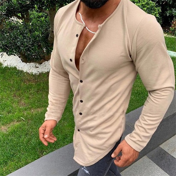 Herren Hemd Knopfhemd Sommerhemd Glatt Rundhalsausschnitt Schwarz Weiß Fuchsie Khaki Outdoor Strasse Langarm Button-Down Bekleidung Modisch Casual Komfortabel Lightinthebox