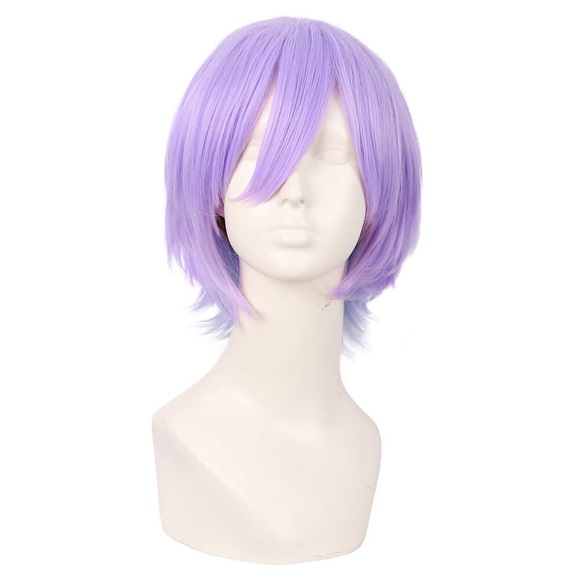 12 Zoll/30 cm Anime Cosplay kurze lockige Kunsthaar-Seiten-Pony-Perücke (graublau/helllila) Lightinthebox