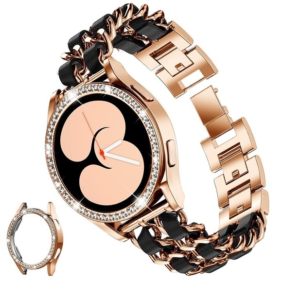 Smartwatch-Band für Samsung Galaxy Watch 4 40/44mm Watch 4 Echtes Leder Smartwatch Gurt Luxus Bling-Diamant SmartWatch-Armband mit Etui Schmuck Armband Ersatz Armband Lightinthebox