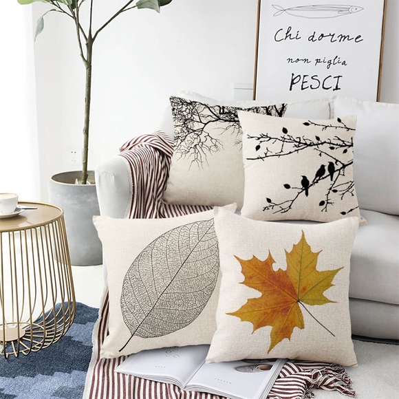 einfache Blätter 4 Stück Kissenbezug, rustikales quadratisches traditionelles klassisches Baumwoll- / Kunstleinen-Heimsofa dekoratives Outdoor-Kissen für Sofa-Couch-Bett-Stuhl Lightinthebox