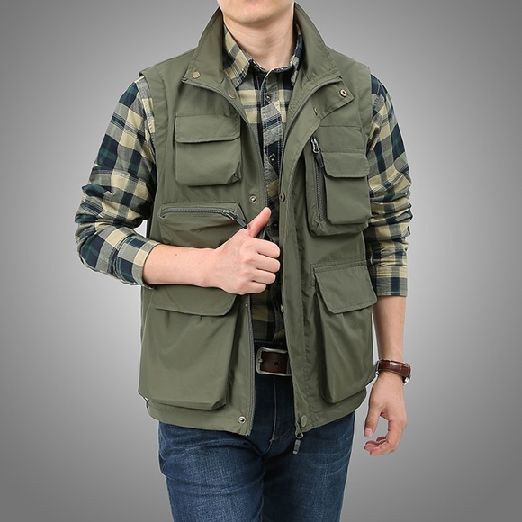 Herren Anglerweste Weste für Wanderer Ärmellos Oberbekleidung Reißverschluss oben Shirt Außen Multi-Pocket Atmungsaktiv Rasche Trocknung Schweißableitend Sommer Schwarz Kaki Marineblau Jagd Angeln Lightinthebox
