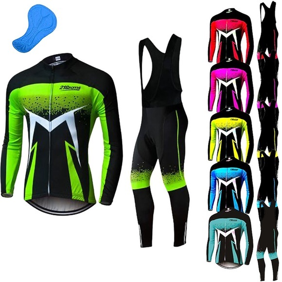 21Grams Herren Radtrikot mit Radhose lang Trägern fahrradbekleidung Langarm MTB Mountain Rennrad Burgund Königsblau Rot Fahhrad Sportkleidung UV-beständig Rasche Trocknung Tasche auf der Rückseite Lightinthebox