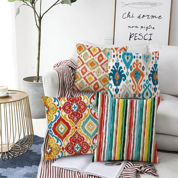 4 Stück Kissenbezug, geometrisches Premium-Boho-Quadrat-traditionelles klassisches Kunstleinenkissen für Sofa-Couch-Bett-Stuhl Lightinthebox