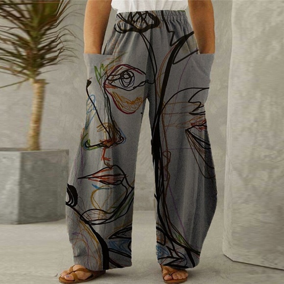 Damen Übergröße Chinesisch Chino Hosen Hose Tasche Bedruckt Graphic Strassenmode Casual Casual Täglich Hoch In voller Länge Frühling Herbst Grau L XL XXL 3XL / Baumwolle Lightinthebox
