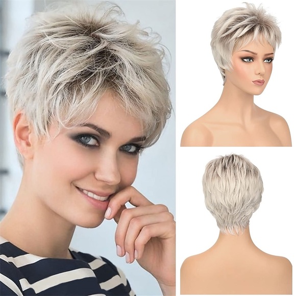 Perücken im Piexie-Schnitt für Damen Kurze Perücke im Pixie-Schnitt für weiße Damen Kurzhaarperücke mit Pony Glattes Haar Synthetikperücke für den täglichen Gebrauch Party Lightinthebox
