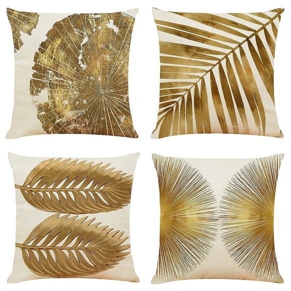 Goldenes Blatt, doppelseitiger Kissenbezug, 4 Stück, weich, dekorativ, quadratisch, Kissenbezug, Kissenbezug, Kissenbezug für Schlafzimmer, Wohnzimmer, hochwertiges, maschinenwaschbares Innenkissen Lightinthebox