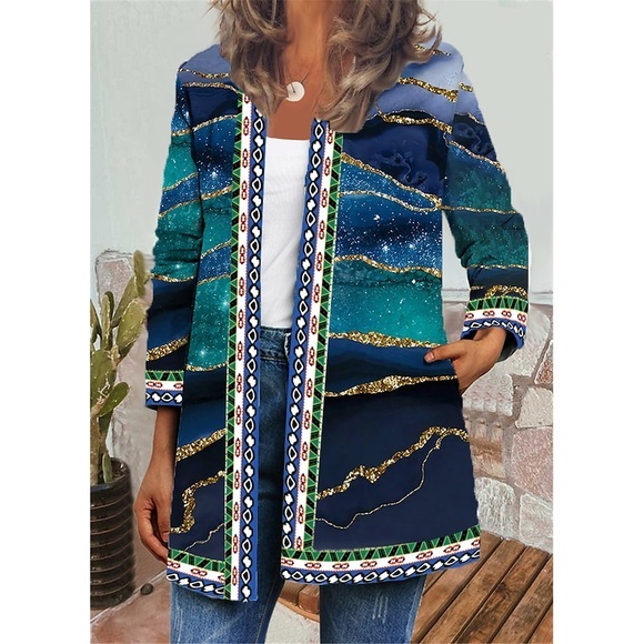 Damen Jacke Freizeitjacke Outdoor Täglich Festtage Frühling Sommer Standard Mantel Regular Fit Atmungsaktiv Strassenmode Casual Jacken Langarm Farbblock Bedruckt Tasche Bedruckt Blau Grau Lightinthebox