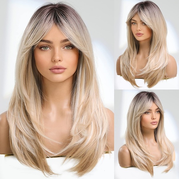 synthetische perücke glatt mit pony perücke mittellang a1 kunsthaar damen cosplay party mode blond weihnachtsfeier perücken Lightinthebox
