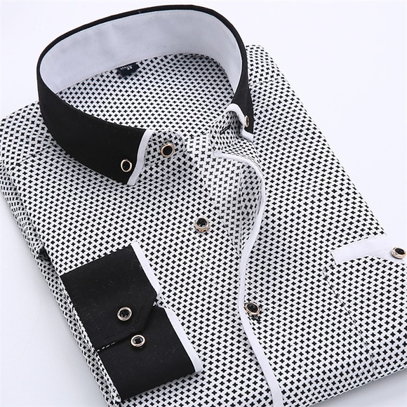 Herren Oberhemd Hemd Kragenhemd Punkt Umlegekragen Schwarz Blau Rote Marineblau Grau Outdoor Arbeit Langarm Button-Down Bedruckt Bekleidung Modisch Strassenmode Cool Geschäftlich Lightinthebox