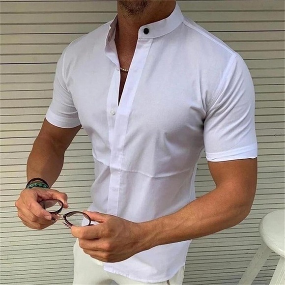 Herren Hemd Knopfhemd Lässiges Hemd Sommerhemd Glatt Ständer Schwarz Weiß Rote Outdoor Strasse Kurzarm Button-Down Bekleidung Modisch Casual Atmungsaktiv Komfortabel Lightinthebox