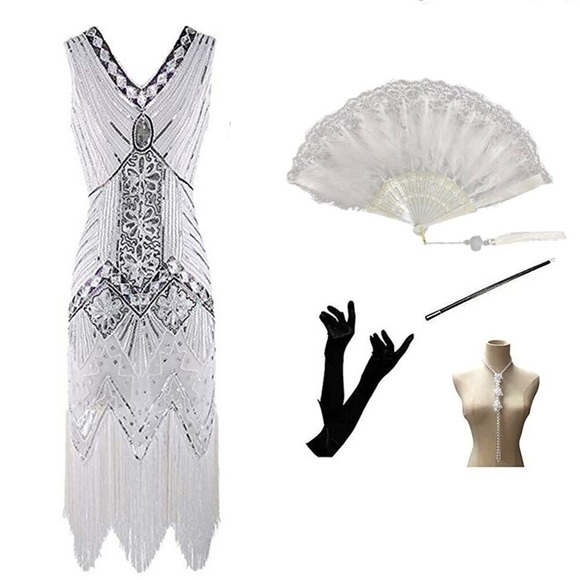 Charleston Übergrössen Brüllen 20s 1920s Vintage inspiriert Der große Gatsby Ganzjährig Flapper Kleid Kleid Zubehörset Damen Erwachsene Pailletten Quaste Kostüm Jahrgang Cosplay Partyabend / Mittag Lightinthebox