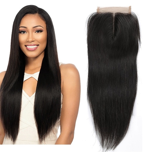 brasilianischer gerader Spitzenverschluss menschliches Haar Mittelteil 4x4 100% brasilianisches reines Haar gerade menschliches Haar oberer Spitzenverschluss mit Babyhaar naturschwarz Lightinthebox