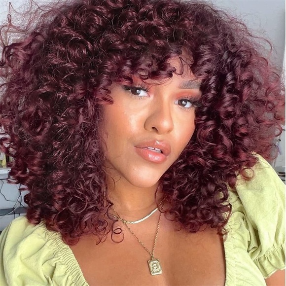 Lady Miranda Rot Kinky Lockenperücke Mittelteil Afro-Locken Mittellang Hitzebeständige Kunsthaar-Lockenperücke für schwarze Frauen Lightinthebox
