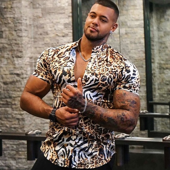 Herren Hemd Grafik-Shirt Leopard Umlegekragen Gold 3D-Druck Outdoor Casual Kurzarm Bedruckt Bekleidung Designer Elegant Casual / Sport Lightinthebox