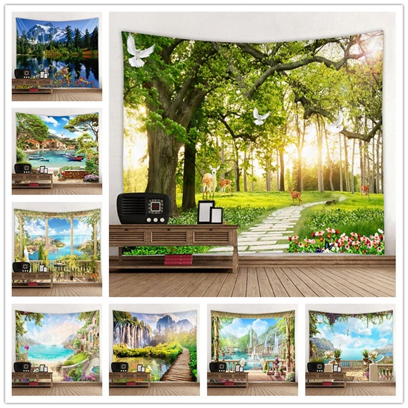 schöne landschaft schloss schiff wandbehang wandteppich art deco decke vorhang hängen hause schlafzimmer wohnzimmer dekor Lightinthebox