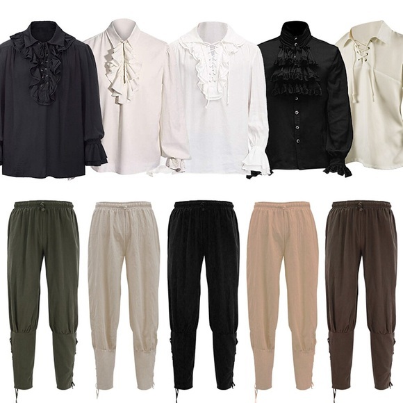 Seeräuber Retro Vintage Mittelalterlich 18. Jahrhundert Bluse / Hemd Piratenhose Herren Kostüm Jahrgang Cosplay Party Langarm Hemd Maskerade / Hosen / Hosen Lightinthebox