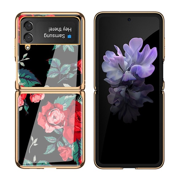 Handy Hülle Handyhüllen Für Samsung Galaxy Rückseite Z Flip 4 Z Flip 3 Flipbare Hülle Modisch Kameraobjektivschutz Blume Gehärtetes Glas Lightinthebox