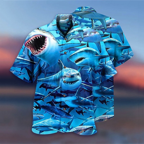 Herren Hemd Grafik-Shirt Hai Umlegekragen Blau Outdoor Strasse 3D Button-Down Bekleidung Modisch Designer Casual Atmungsaktiv / Sommer / Sommer Lightinthebox