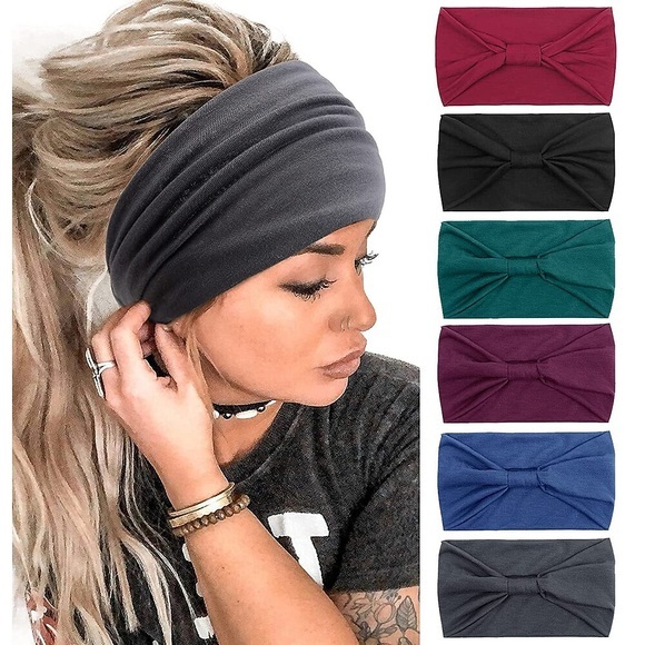 6 Stück breite Stirnbänder für Frauen Boho Bandeau Stirnbänder Workout Kopfwickel Stretch rutschfeste Haarwickel festes Jersey-Baumwoll-Stirnband Lightinthebox