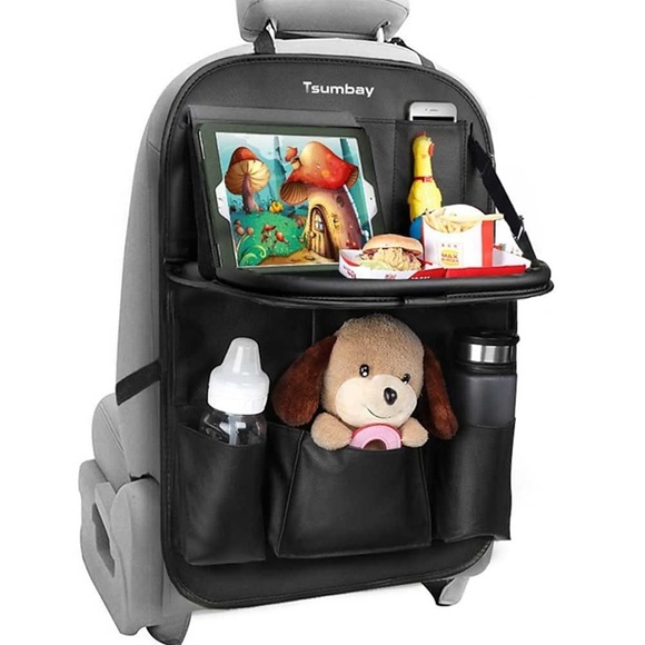 tsumbay Auto-Rücksitz-Organizer mit Tablet-Halter9 Aufbewahrungstaschen PU-Leder Auto-Organizer mit faltbarer Tischablage Autositz-Rückenschutz Trittmatten Reisezubehör-Schwarz 1St Lightinthebox
