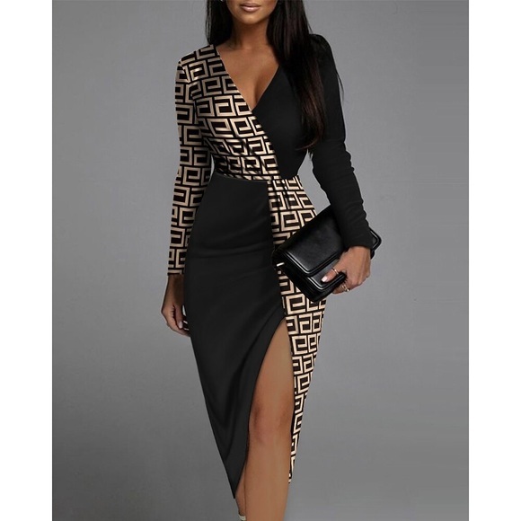 Damen abendkleider Bodycon Etuikleid Midikleid Schwarz-Weiß-Streifen Langarm Schachbrett Zip Winter Herbst V Ausschnitt Modern winterkleider damen Wochenende herbstkleider Schlank 2023 S M L XL XXL Lightinthebox