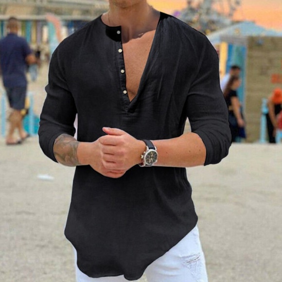 Herren Hemd Kragen Frühling Sommer Langarm Schwarz Feste Farbe Outdoor Strasse Bekleidung Button-Down Lightinthebox