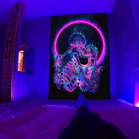 Schwarzer UV-Licht-Wandteppich zum Aufhängen, psychedelisch, fluoreszierender Pilz, Wandbehang, Kunstdekor, Decke, Vorhang, Picknick, Tischdecke, zum Aufhängen, Zuhause, Schlafzimmer, Wohnzimmer Lightinthebox
