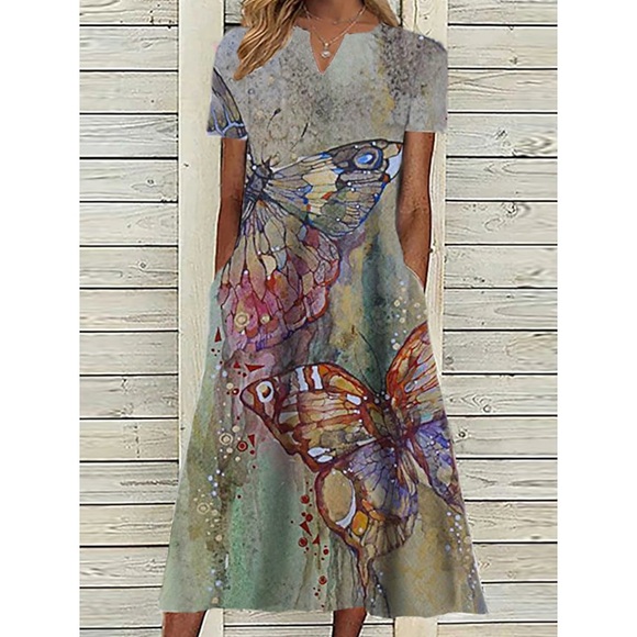 Damen Casual kleid Midikleid Marineblau Grau Kurzarm Tier Tasche Frühling Sommer V Ausschnitt 2022 S M L XL XXL 3XL Lightinthebox