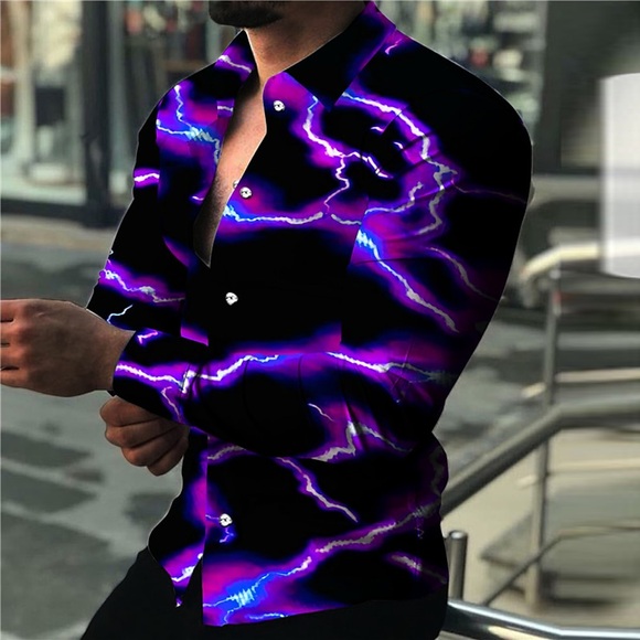 Herren Hemd Blitz Umlegekragen Purpur 3D-Druck Outdoor Strasse Langarm Button-Down Bedruckt Bekleidung Modisch Designer Casual Atmungsaktiv / Sommer Lightinthebox