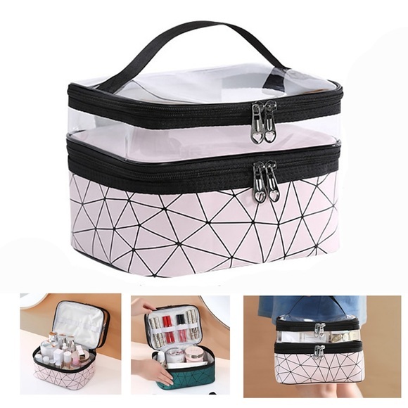 multifunktionale doppelte transparente Kosmetiktasche Frauen Make-up-Koffer große Kapazität Reise-Make-up-Organizer Kulturbeutel Schönheitsspeicher Lightinthebox