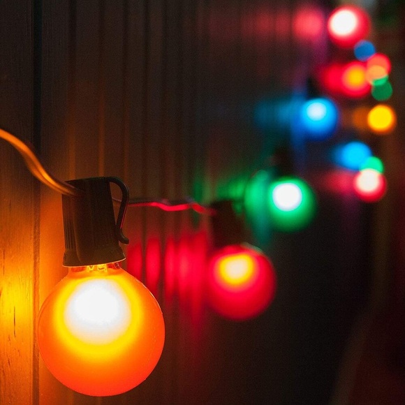 G40-Globus-Terrassen-Lichterkette für den Außenbereich, 7,62 m/25 Fuß, mit 25 transparenten, mehrfarbigen G40-Glühbirnen, hängend, für Innen- und Außenbereich, Weihnachtslichterkette für Hinterhof, Lightinthebox