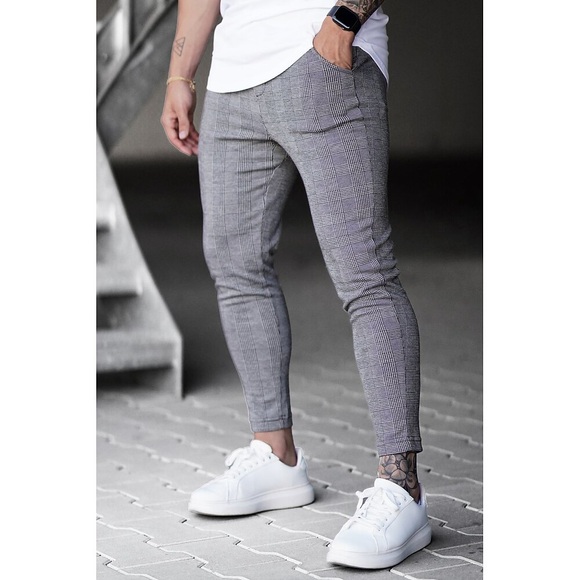 Herren Chinesisch Chino Hose Hosen Jogginghosen Karierte Anzughose Tasche Elastische Taille Plaid Komfort Atmungsaktiv In voller Länge Casual Täglich Modisch Strassenmode Grau Lightinthebox