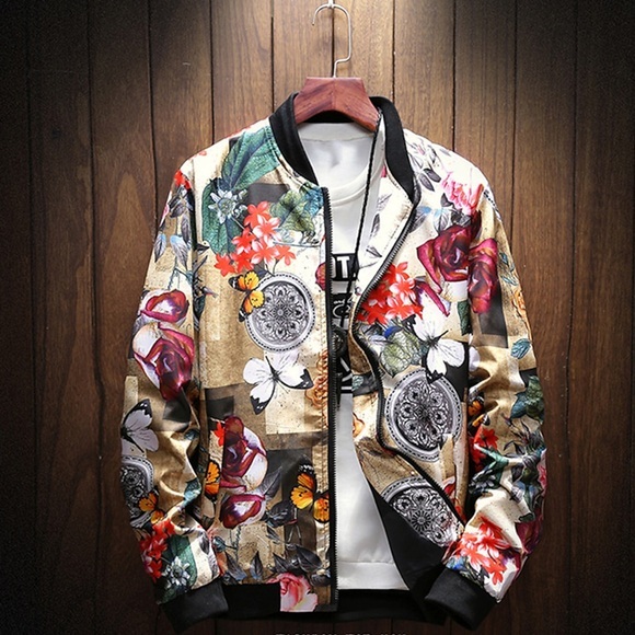 Herren Jacke Windundurchlässig Strasse Reisverschluss Graphic Blume 3D-gedruckte Grafik Ständer Strassenmode Jacken Oberbekleidung Langarm Tasche Winter Lightinthebox