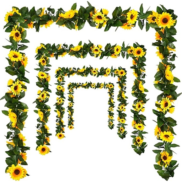 LED 2,4 m künstliche Sonnenblumengirlande aus Seide, Kunstblumen, Efeublätter, Pflanzen, Heimdekoration, Blumenwandkranz, 240 cm/98 Zoll, Kunstblumen für Hochzeitsbogen, Gartenwand, Lightinthebox