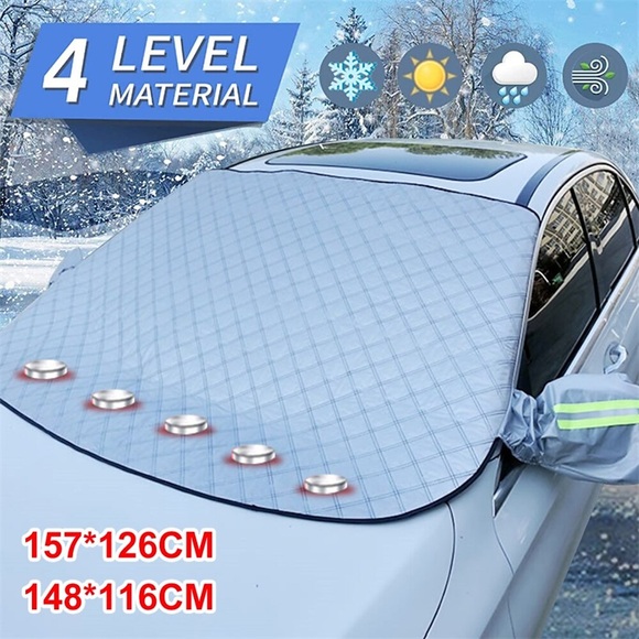 Sommerauto-Windschutzscheibenabdeckung 4-lagiger magnetischer Sonnenschutz Schneefrost Eisschutz mit reflektierendem Streifen für Auto SUV MPV Lightinthebox