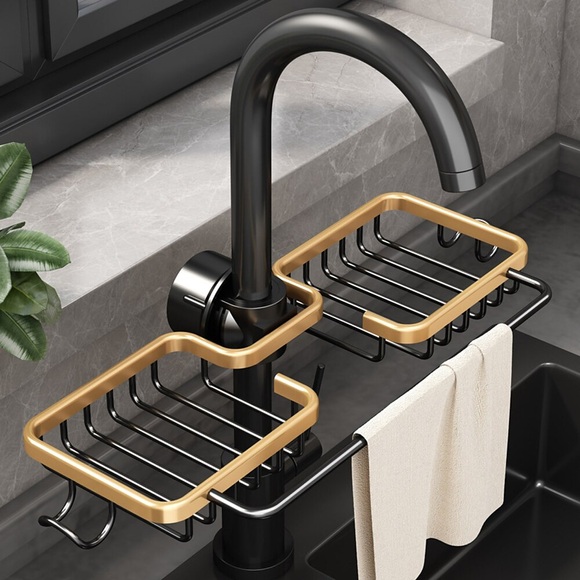 küche lagerregal wasserhahn rack schwarz gold haushalt spüle spülschwamm lappen abfluss wasser hängende korb waschbecken Lightinthebox