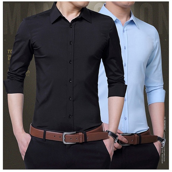 Herren Oberhemd Knopfhemd Kragenhemd Bügelfreies Hemd Umlegekragen Frühling Sommer Langarm Wein Meeresblau Schwarz Glatt Hochzeit Outdoor Bekleidung Button-Down Lightinthebox
