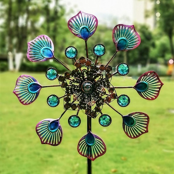 eisen kunst windmühle garten boden eingefügt windrad im freien rotatorisch bunt pfauenschwanz windmühle innenhof windmühle garten handwerk ornament Lightinthebox