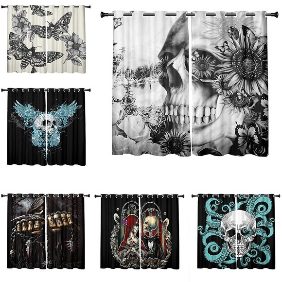 Halloween 2 Paneele Set Verdunkelungsvorhänge Totenkopf bedrucktes Design wärmeisolierte Vorhänge für Schlafzimmer Wohnzimmer geometrische moderne Tülle Fenstervorhänge Vorhangvorhänge Lightinthebox