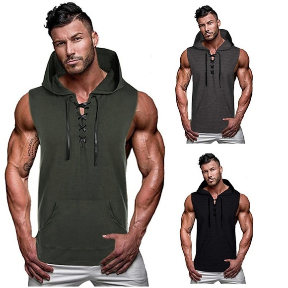 Herren Tank Top Shirt Unterhemden Ärmelloses Hemd Glatt Mit Kapuze Outdoor Strasse Ärmellos mit Schnürung Bekleidung Modisch Leicht Atmungsaktiv Komfortabel Lightinthebox