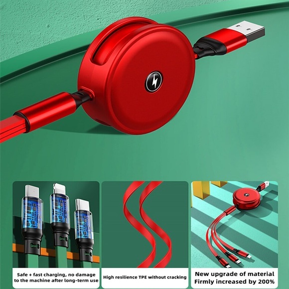 Multi-Ladekabel 40W 3,9 Fuß USB A auf Lightning / Mikro / USB C 5 A Ladekabel Schnellladen Langlebig 3 in 1 Einziehbar Für MacBook iPad Samsung Handy-Zubehör Lightinthebox