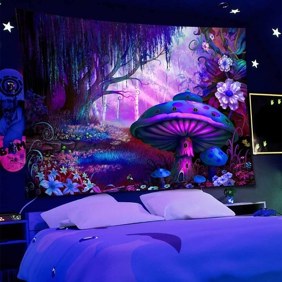Magic Mushroom Schwarzlicht UV-reaktiver Wandteppich, Kunstdekor, Decke, Vorhang, zum Aufhängen, Zuhause, Schlafzimmer, Wohnzimmer, Dekoration, Polyester Lightinthebox