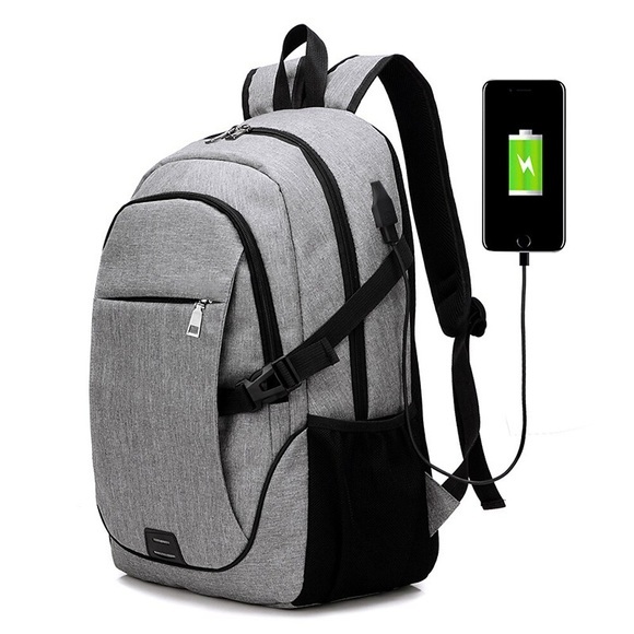 Herren Rucksack Schultasche Rucksack Funktionsrucksack PU-Leder Oxford Stoff Hohe Kapazität USB-Anschluss Reißverschluss Sport Outdoor Schwarz Grau Lightinthebox
